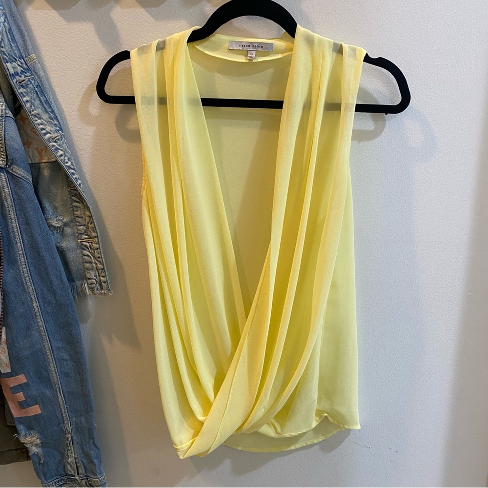 Naked Zebra yellow sheer cowl neck top